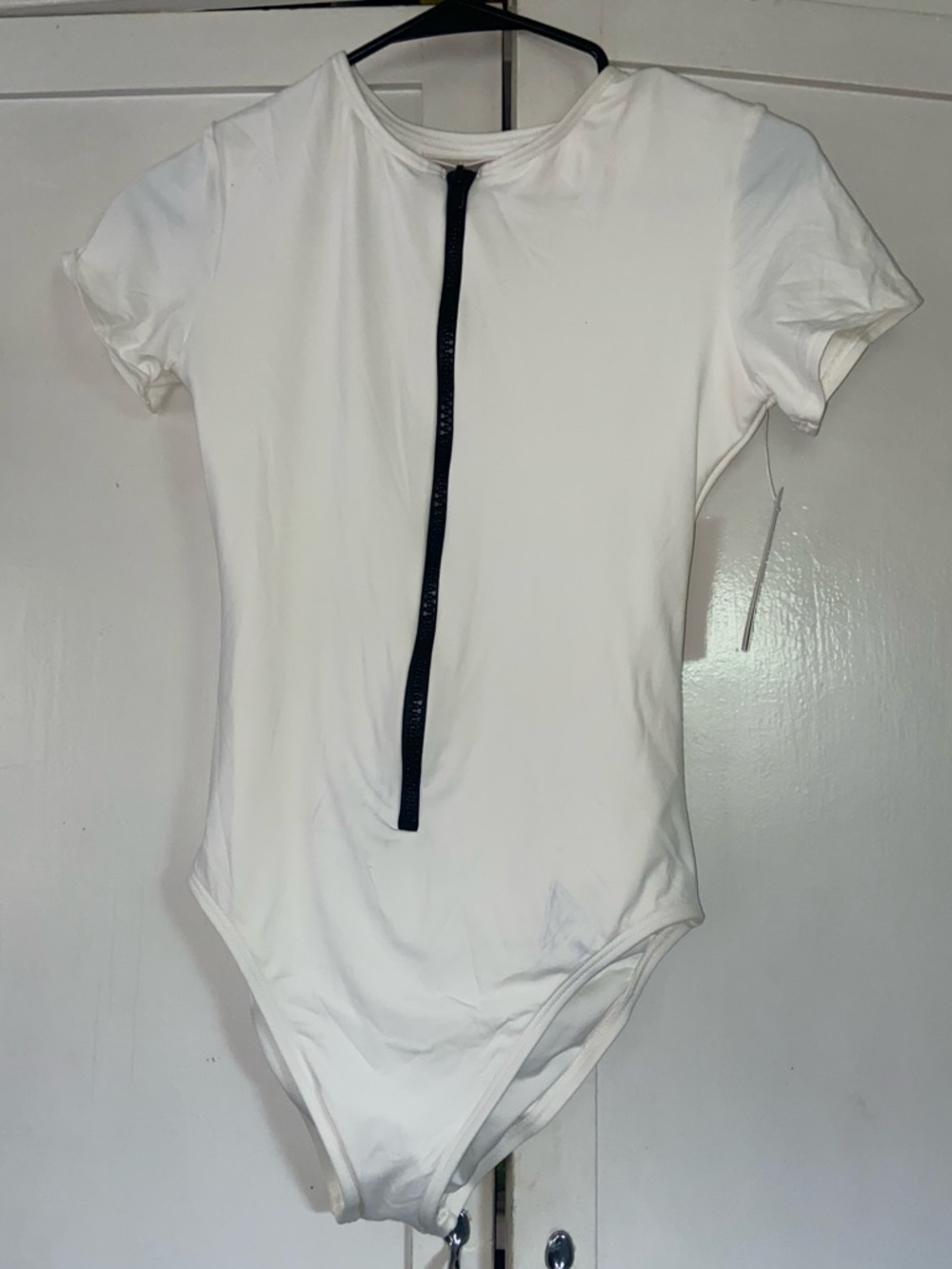 MICHAEL Michael Kors White One-Piece Swim Suit with Black Front Zip